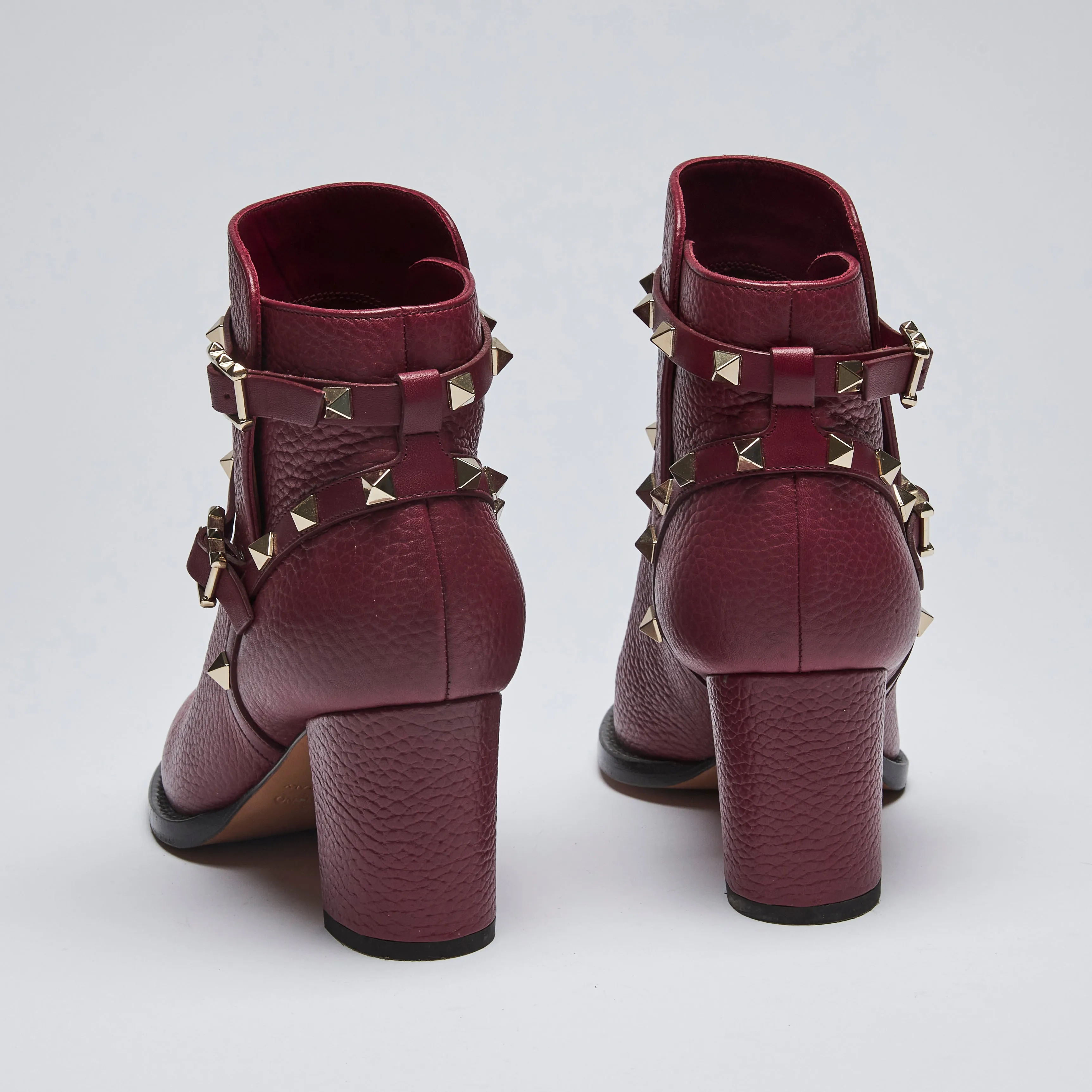 Valentino Burgundy Grained Leather Rockstud Boots Size 35.5