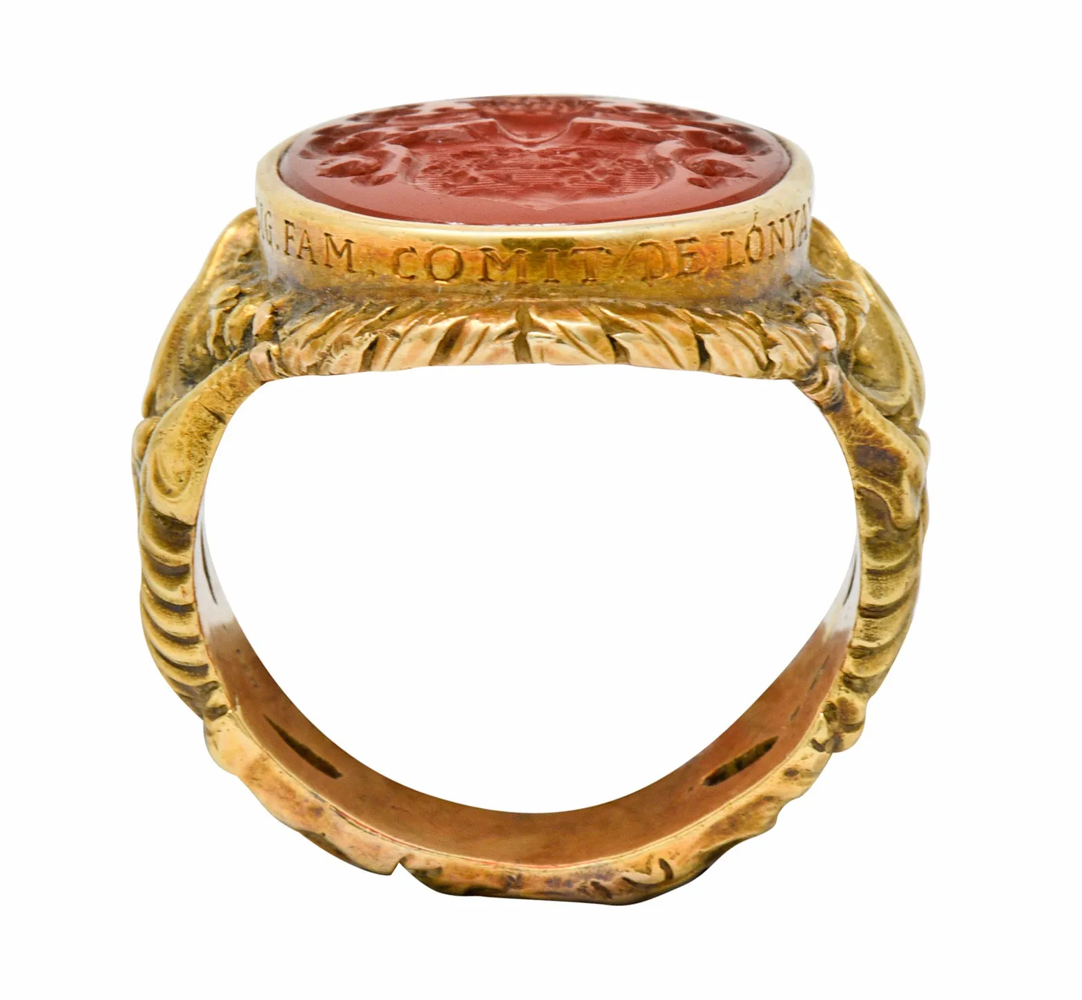 Victorian Carnelian Intaglio 14 Karat Gold Heraldry Men's Dragon Signet Ring