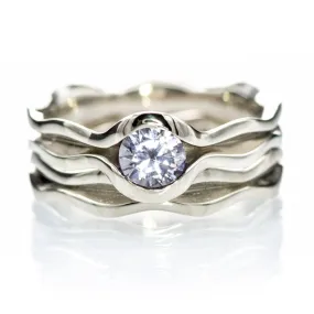 Wave White Sapphire Ring Bridal Set