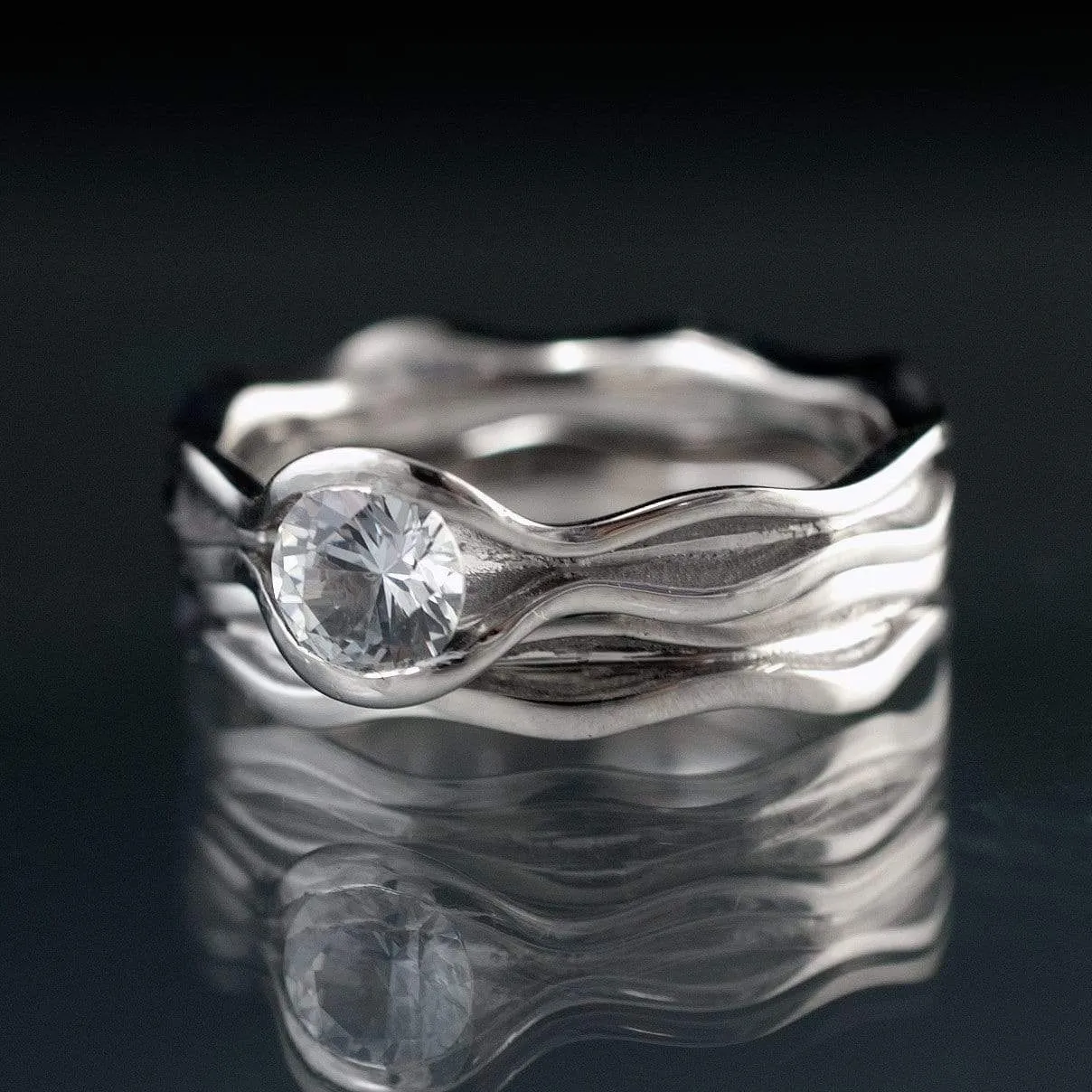 Wave White Sapphire Ring Bridal Set