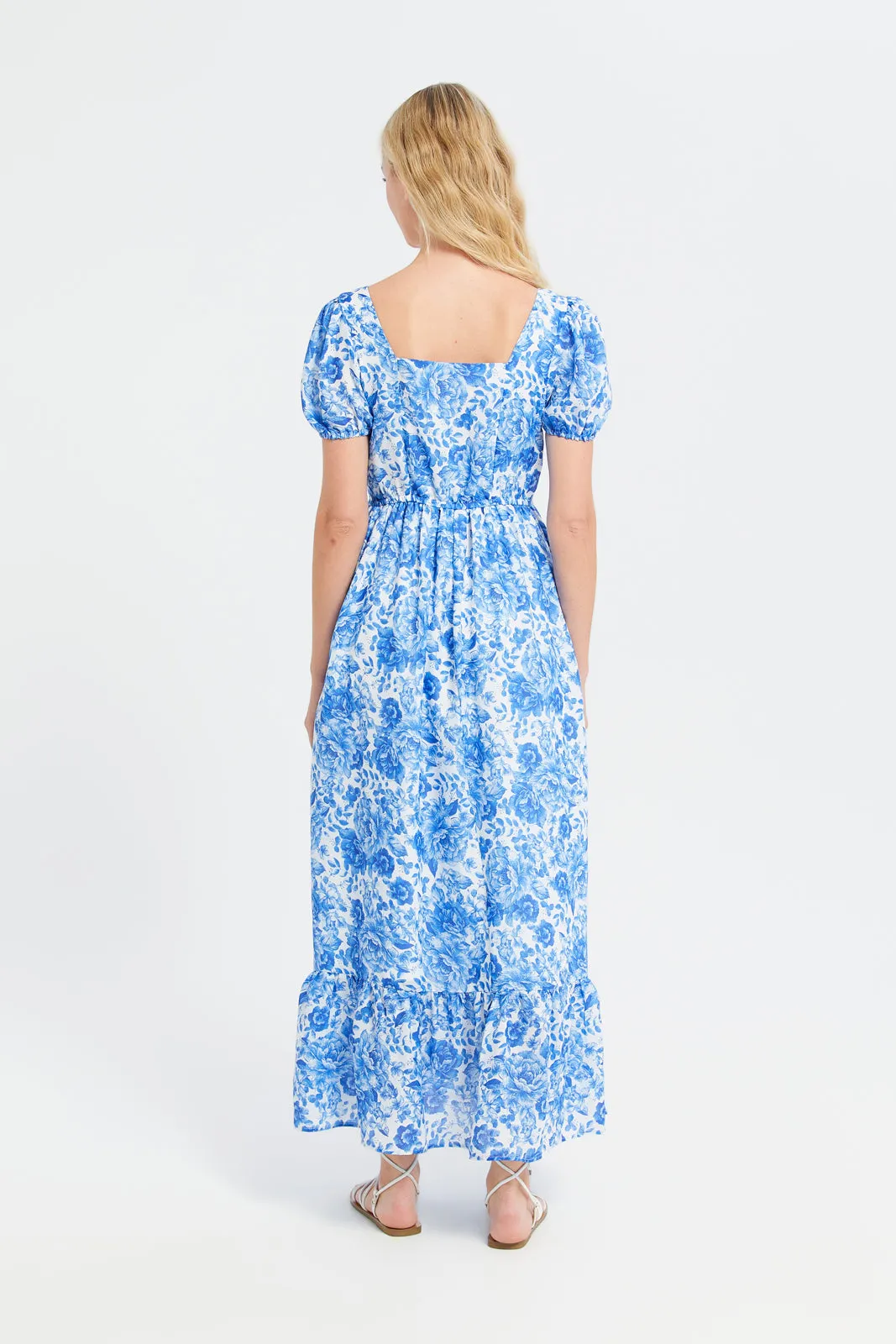 Women Blue Printed Long Dress