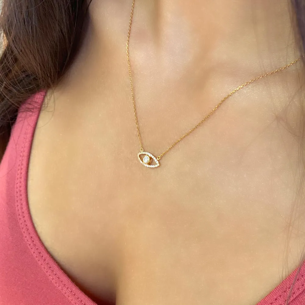 Women's 14k Solid Gold Diamond Eye Necklace Pendant