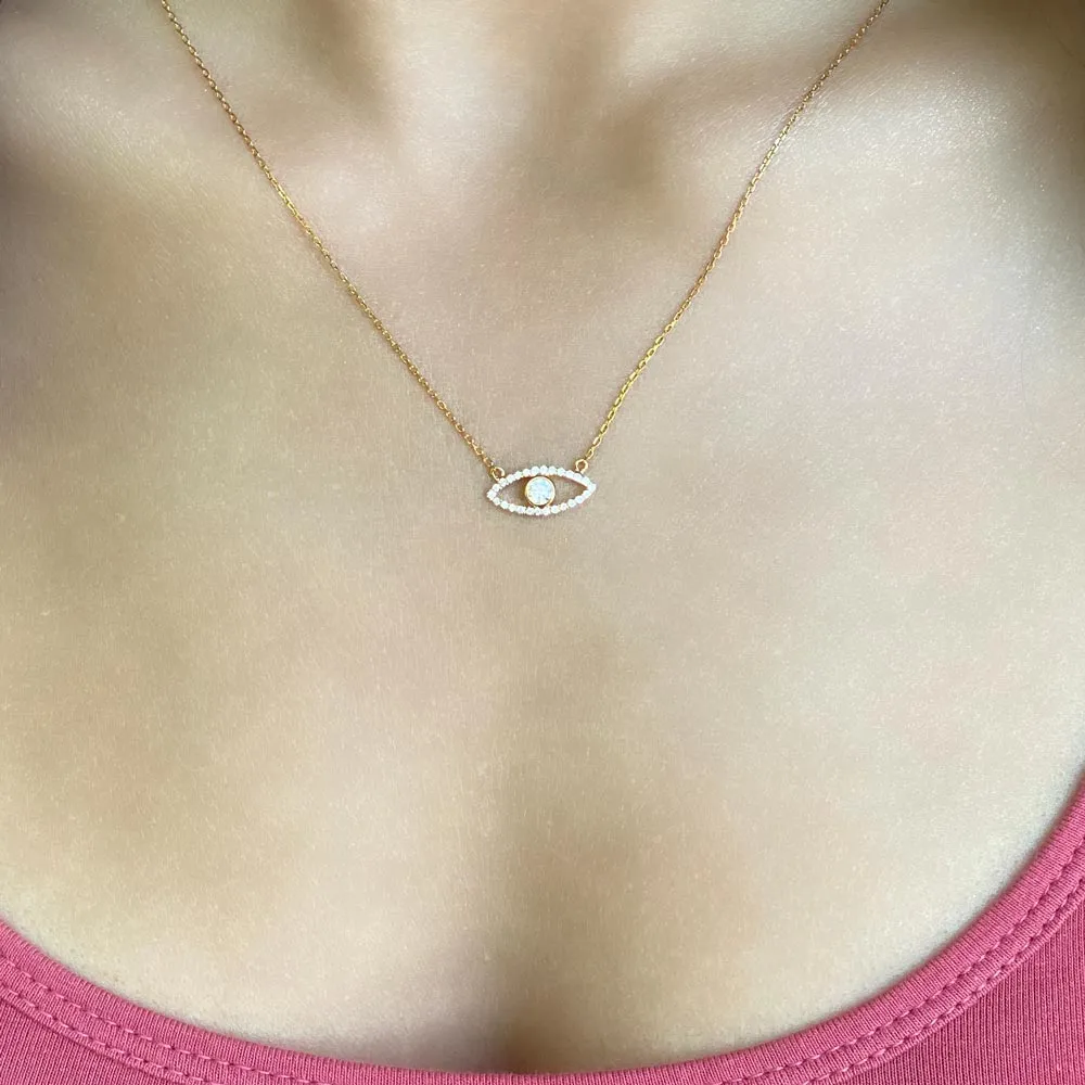 Women's 14k Solid Gold Diamond Eye Necklace Pendant