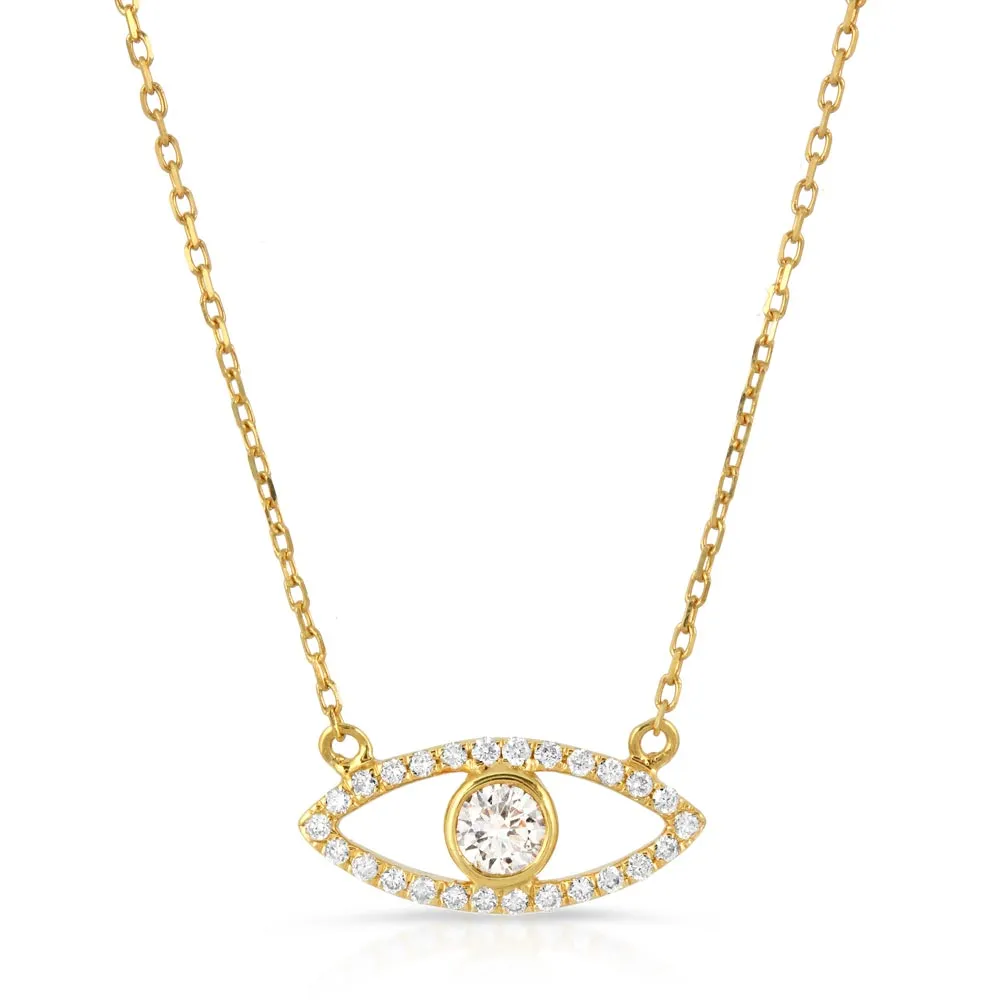 Women's 14k Solid Gold Diamond Eye Necklace Pendant