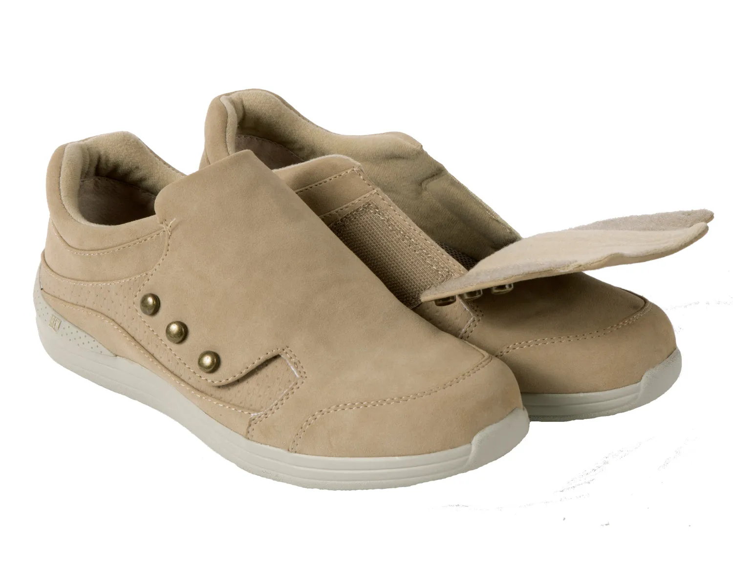  Women's Bouquet Velcro Shoe WIDE in Taupe Stretch Leather  