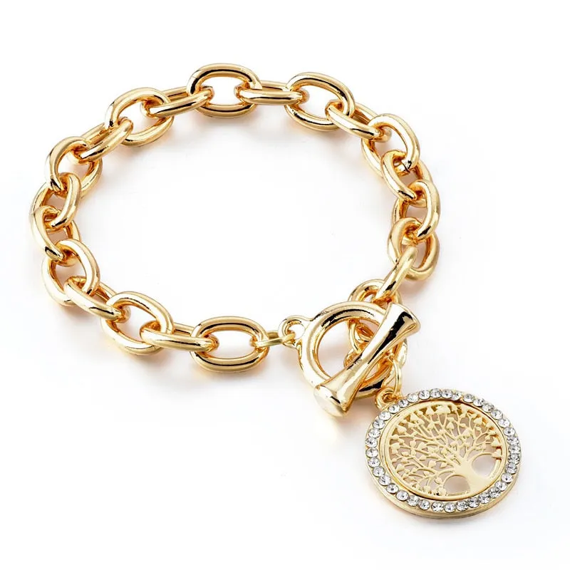 Women's Gold Round Shape Stainless Steel Distance Charm Bracelet