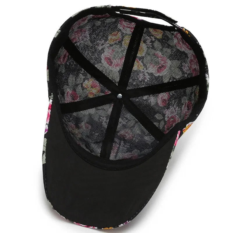 Women's Hip Hop Dustproof Rose Floral Print Embroidery Sport Baseball Cap