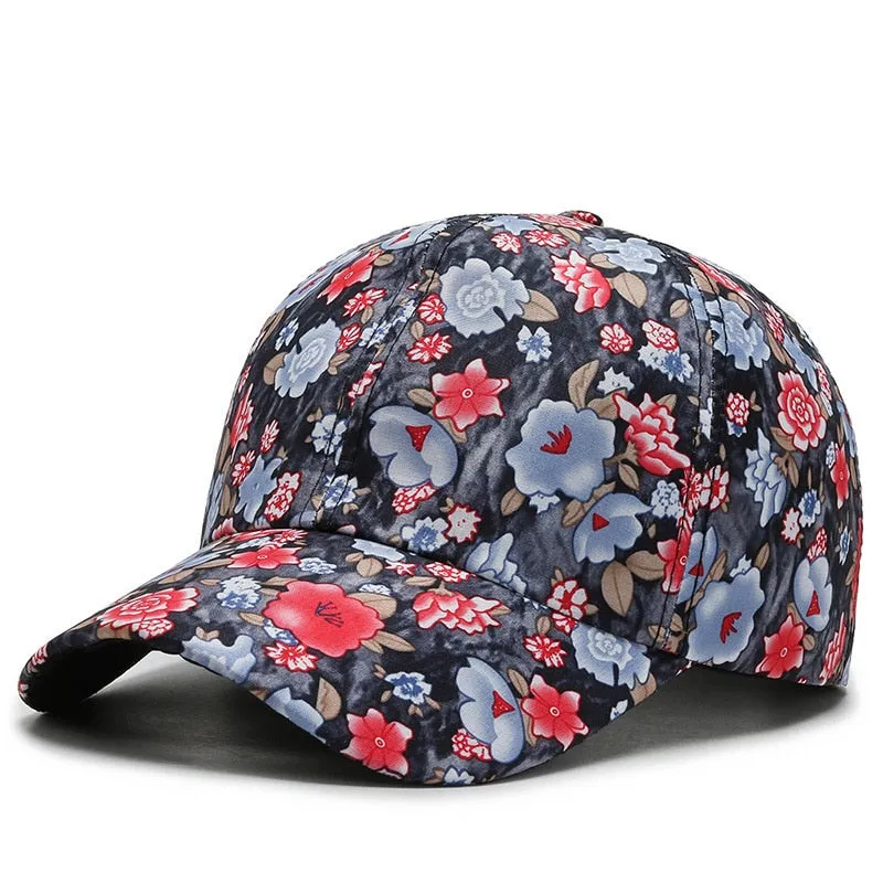 Women's Hip Hop Dustproof Rose Floral Print Embroidery Sport Baseball Cap