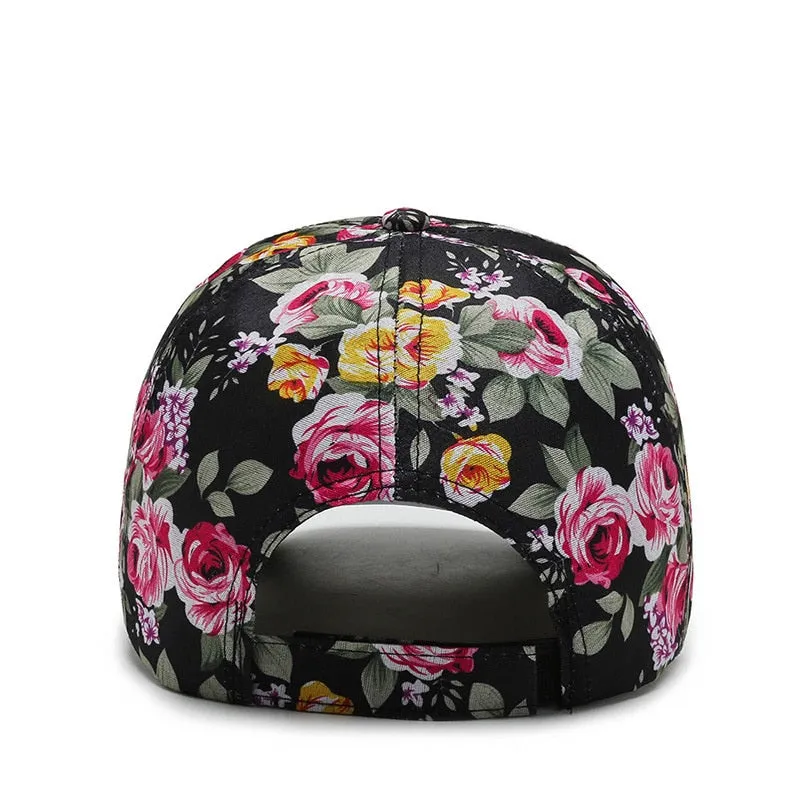 Women's Hip Hop Dustproof Rose Floral Print Embroidery Sport Baseball Cap