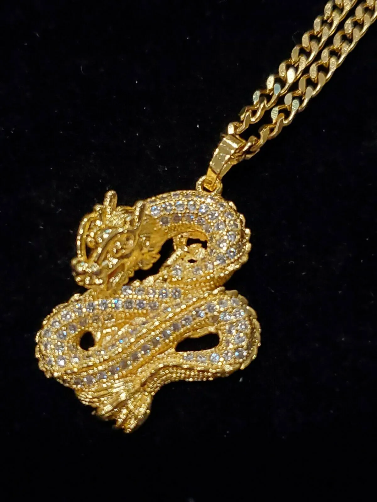 Women's Iced-Out Dragon Cuban Link Pendant Necklace