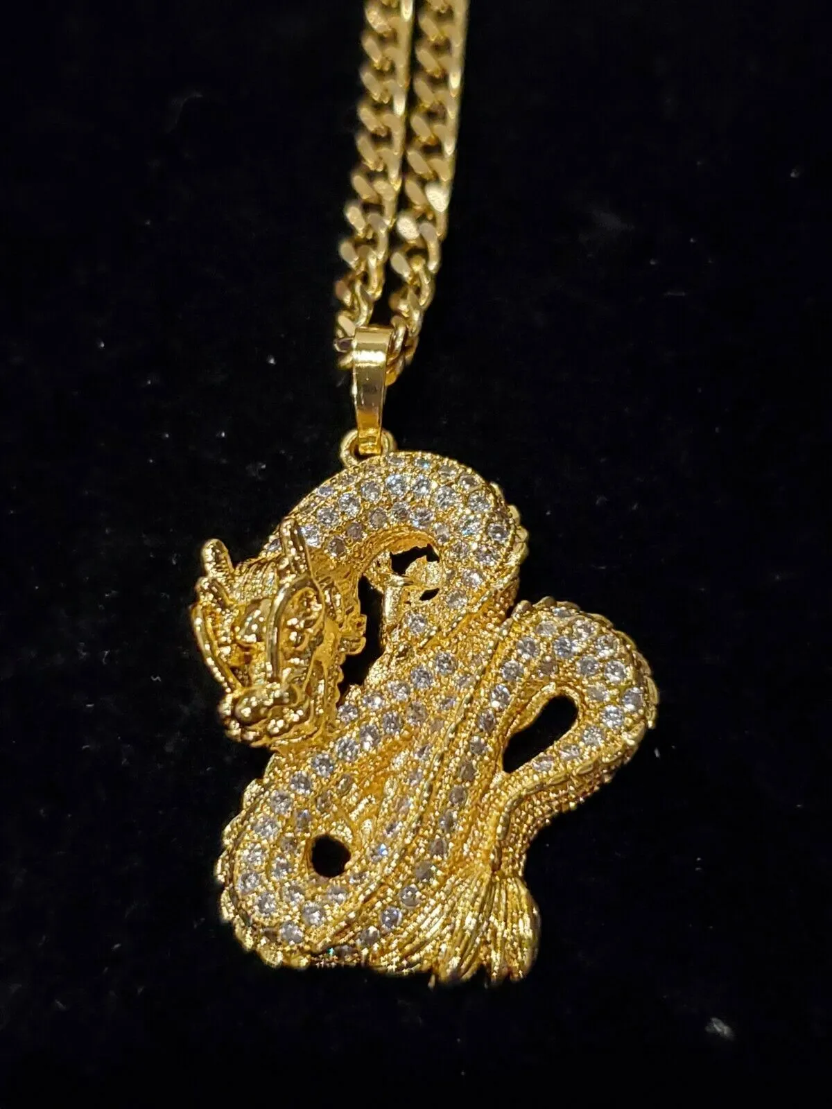 Women's Iced-Out Dragon Cuban Link Pendant Necklace