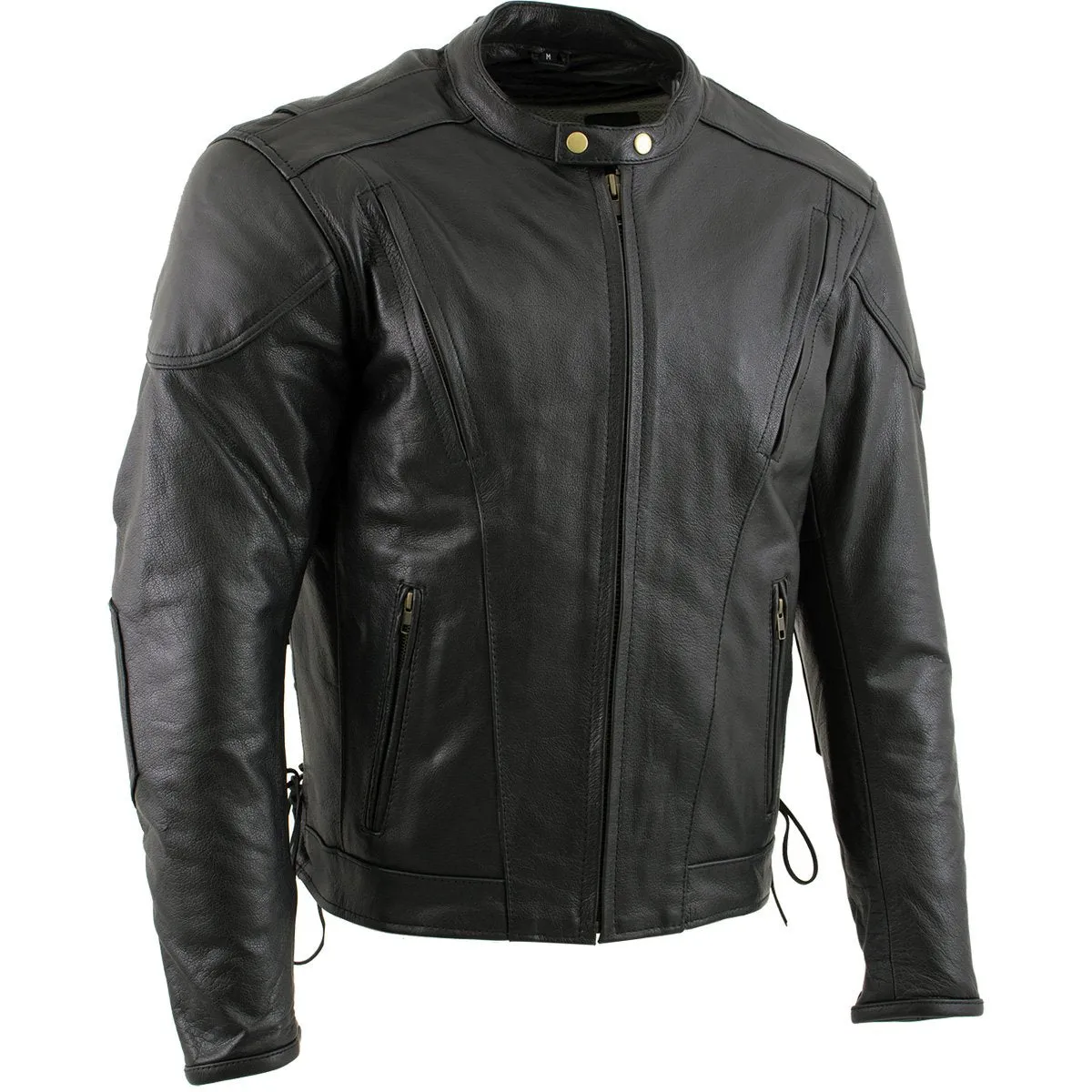 Xelement B7201 'Speedster' Men's Black Top Grade Leather Motorcycle Jacket with Zip-Out Lining